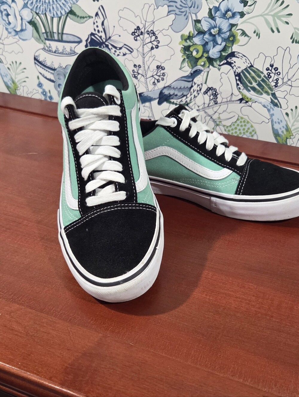 Vans Old Skool Mint Green Black Suede Canvas Sneakers Men's 8.5